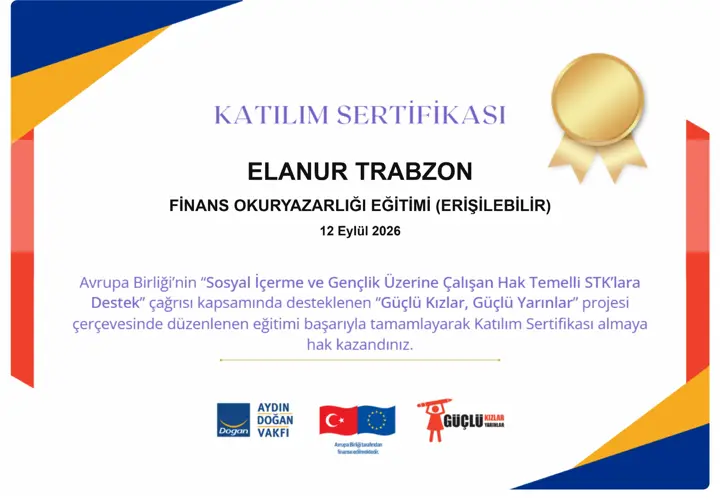 Elanur Trabzon — Finans Okuryazarlığı Eğitimi sertifikası